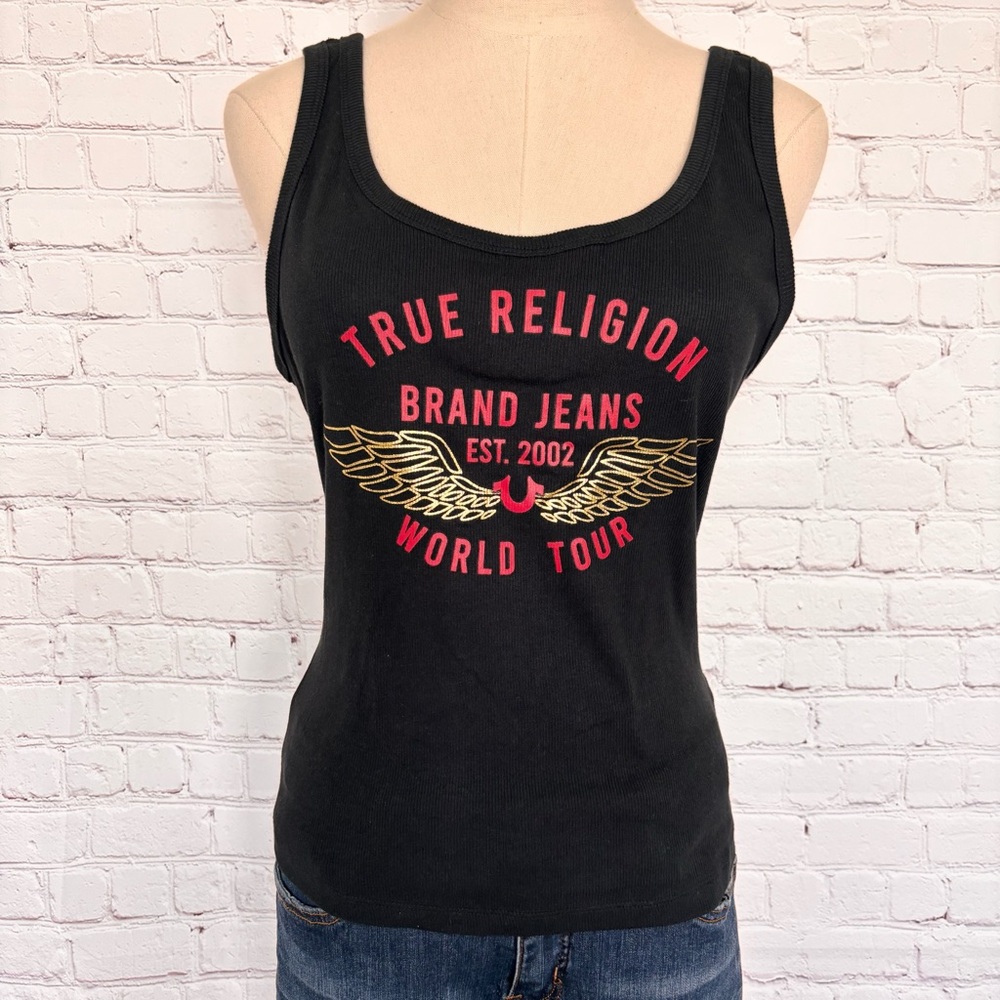 TRUE RELIGION Black Ribbed Wing World Tour Tank Top--NWT--L - Picture 3 of 13